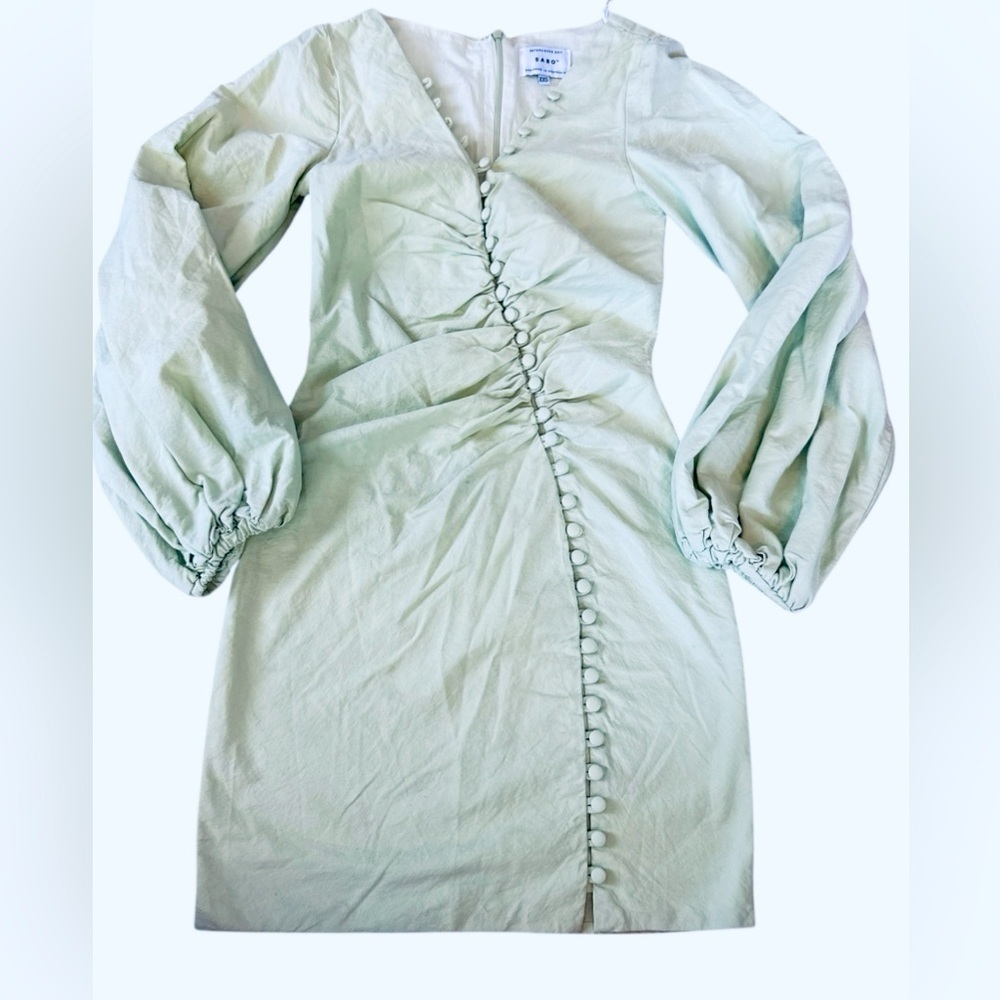 Sabo Skirt Green Puff Sleeve Ruched Mini Dress | XXS - Picture 3 of 6